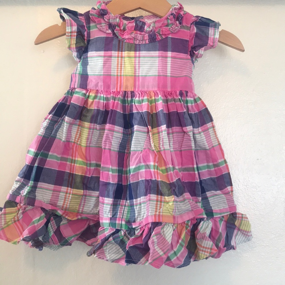 Ralph Lauren plaid baby girls ruffle dress 9 month